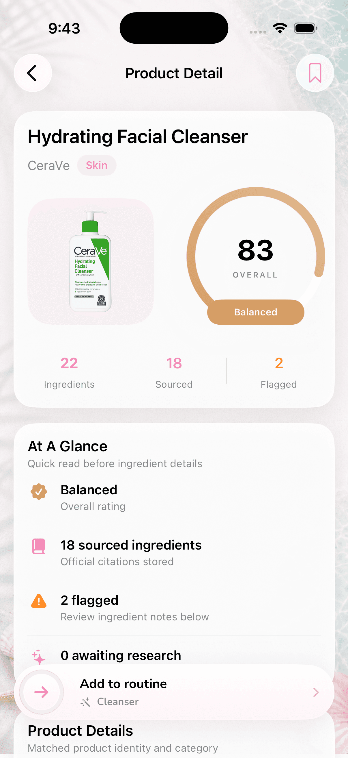Lumy Care product detail score screen
